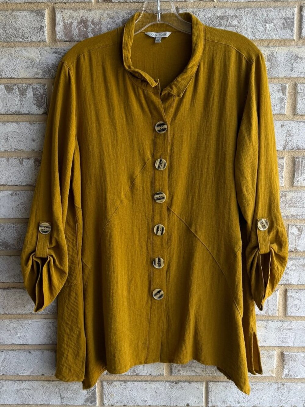 John Mark Mustard Button-Down Tunic Shirt
